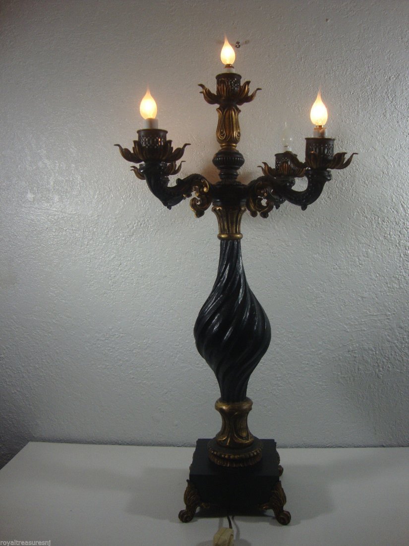 Antique Vintage 5 Arm Candelabra Table Lamp 33" H: Antique Vintage 5 Arm Candelabra Table Lamp 33" H-Wide:20"H:33"Wt:26 LbsThis piece is ready to use. Bulbs not includedOnly three light bulbs to show are on-it is 5 arm lamp.