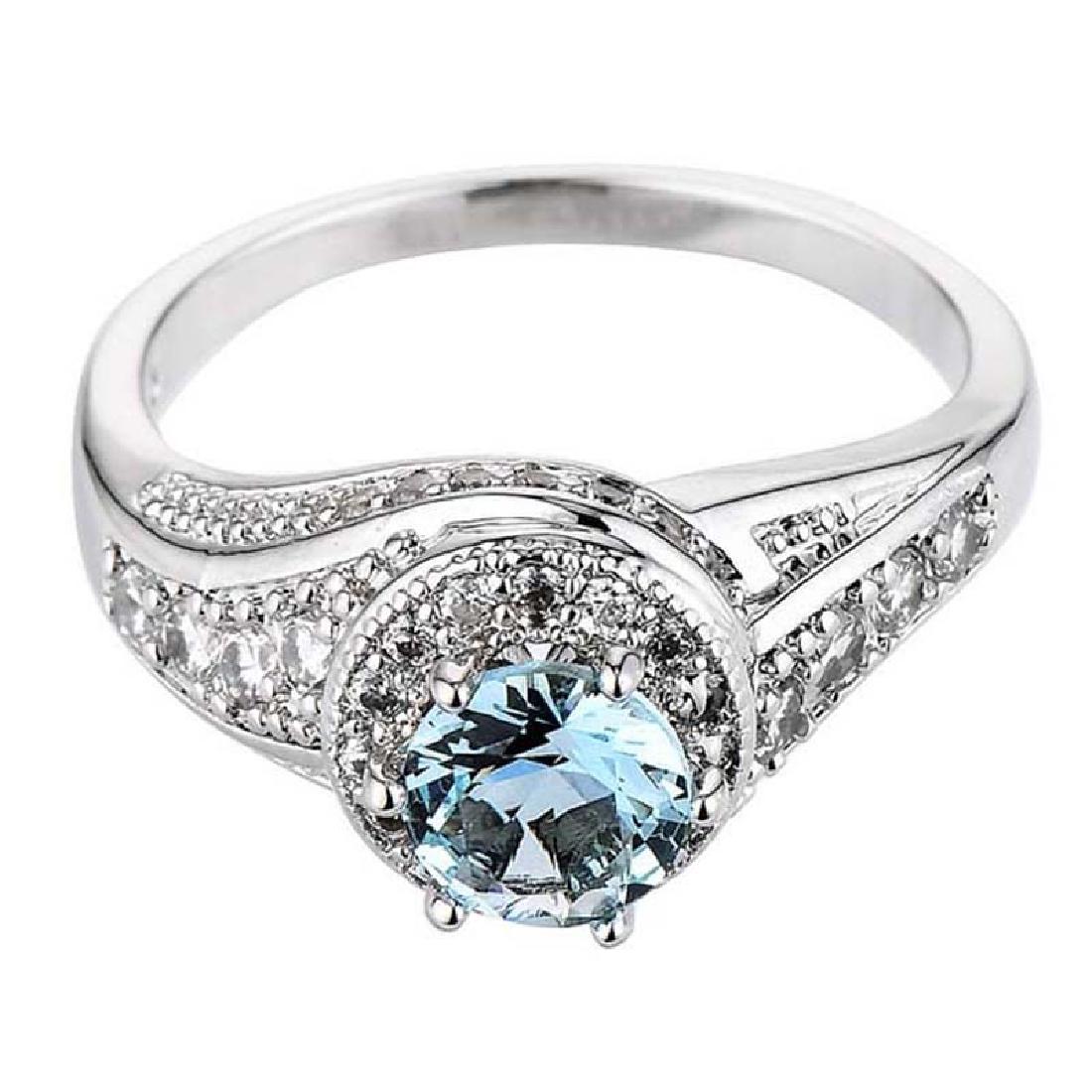 925 Silver Blue Topaz CZ Ring Wedding.Size:9 (1 of 2)