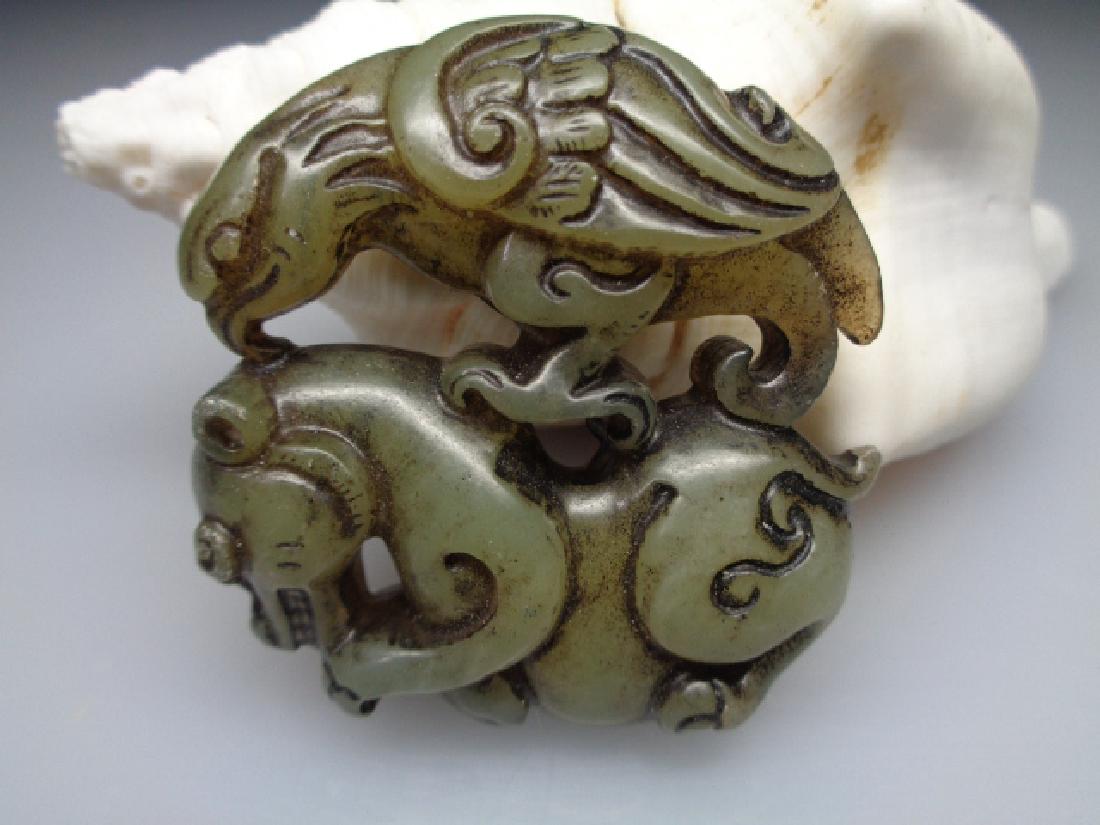 The old Chinese natural jade eagle and bear pendant (1 of 2)