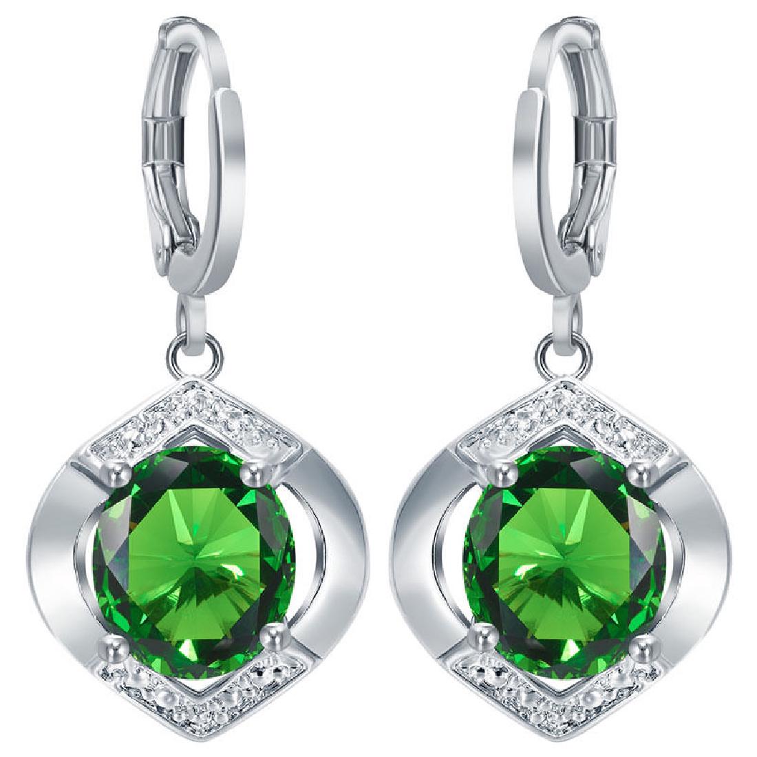 925 Silver CZ Emerald Ear Stud Dangle Hoop Earrings (1 of 1)