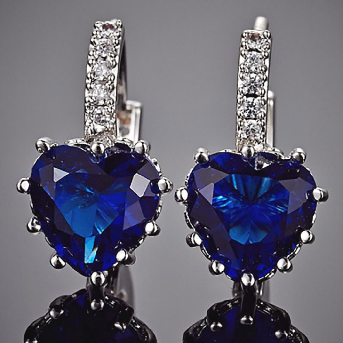 Blue Sapphire  Crystal 925 Silver Ear stud Hoop Earring (1 of 2)