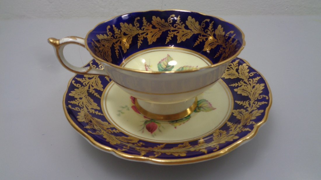 Cobalt Blue & Gold H M the Queen & HM The Queen Mary: Cobalt Blue & Gold H M the Queen & HM The Queen Mary Fine Bone China Cup And Saucer.