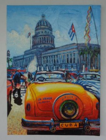 Original Oil Painting-Cuba Capitol-Old Buick Car (1 of 6)