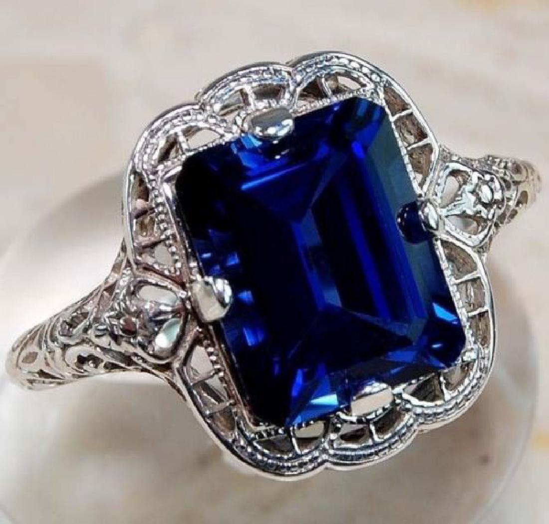 925 Silver  (CZ) Blue Sapphire  Ring Size:9 (1 of 2)
