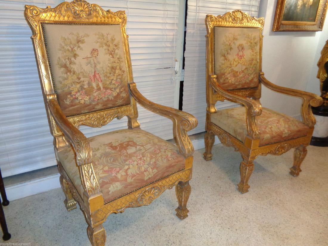 2 Carved Gilded Wood and Tapestry-Upholstered Armchairs (1 of 10)