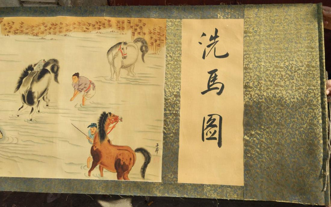 Large Antique Chinese Hand Painting Scroll. 157" (1 of 7)