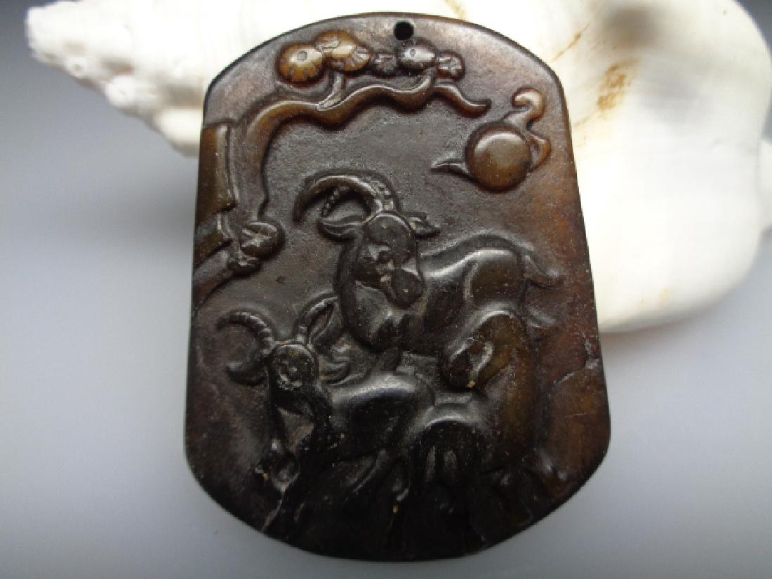 Old Large Jade Goats Figure Relieve Plaque. (1 of 2)