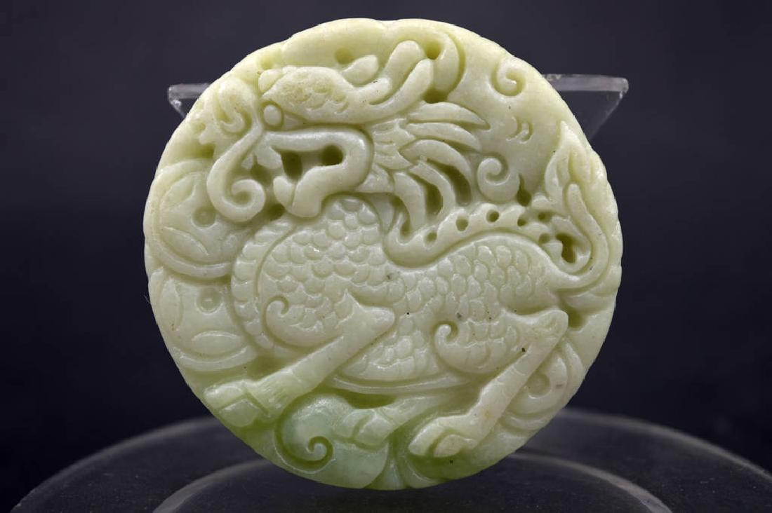 Old Crafted natural jade pendant: Old Crafted natural jade statue pendant Kirin. size47mm*47mm