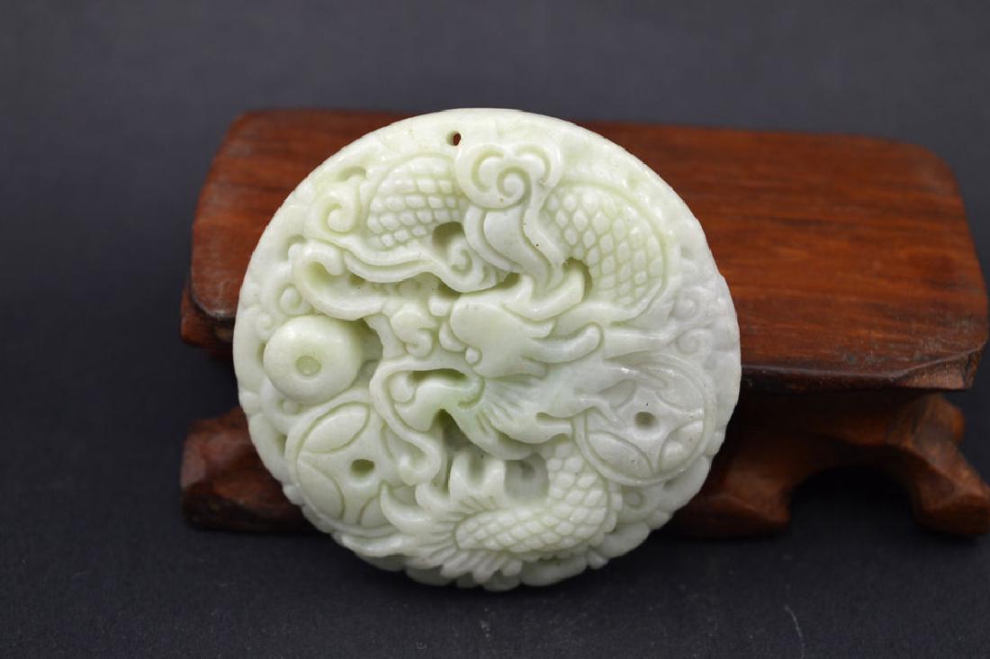 Chinese Crafted fine Natural White Jade Pendant Dragon (1 of 3)