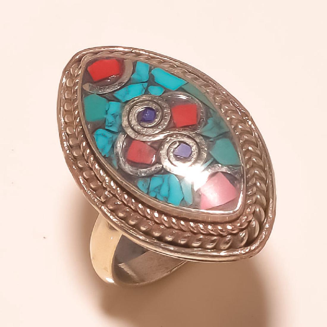 TURQUOISE & RED CORAL WITH LAPIS LAZULI FABULOUS .925 S (1 of 1)