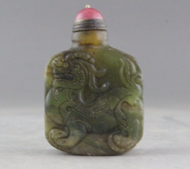 Antique Qing Carved Chinese Jade Snuff Bottle (1 of 6)