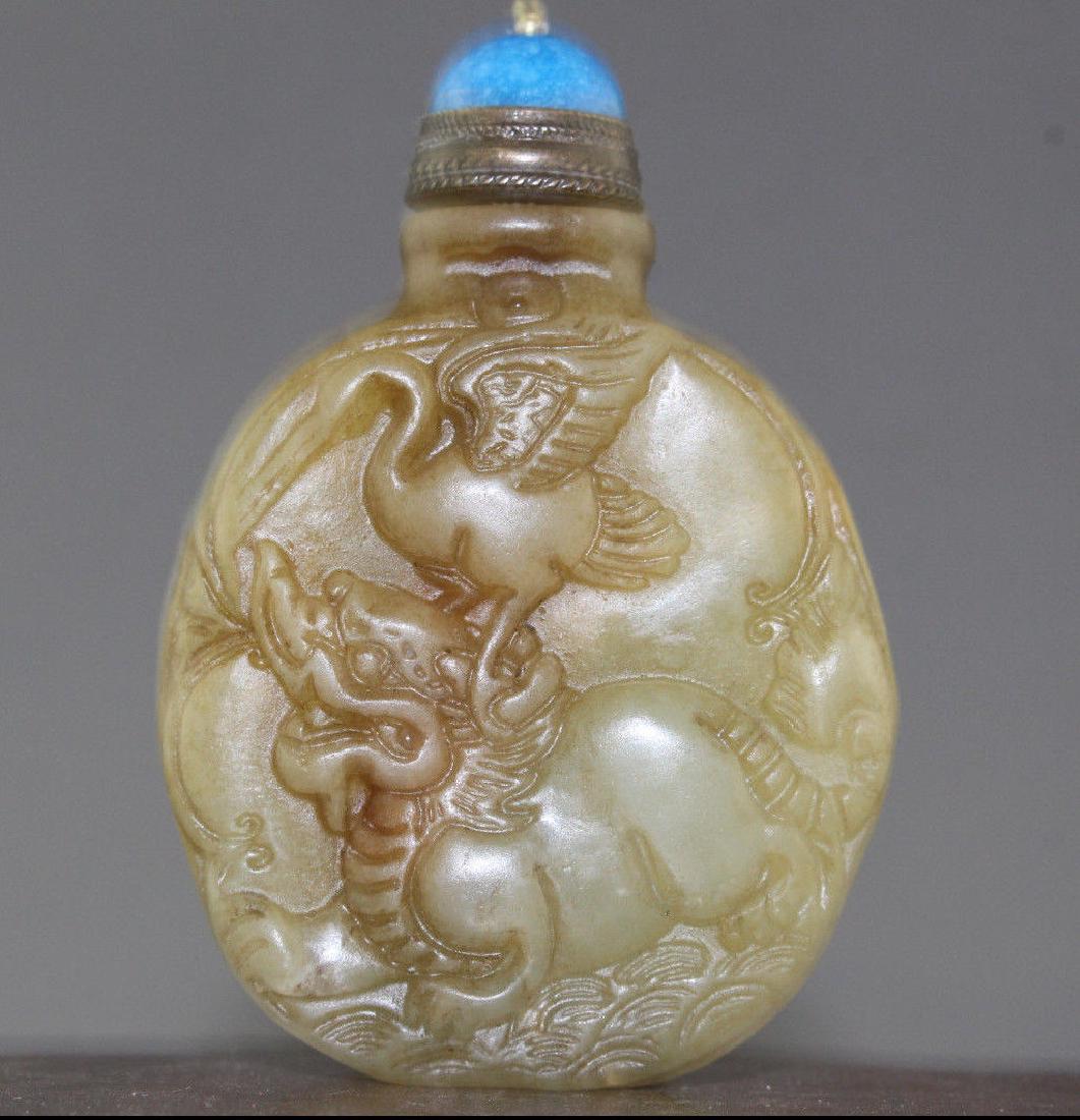 Antique Qing Carved Chinese Jade Snuff Bottle (1 of 9)