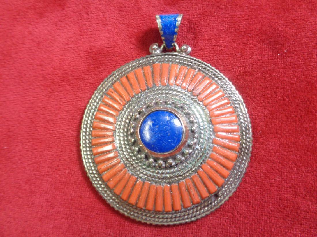 Lapis & Coral 925 Silver Pendant (1 of 3)
