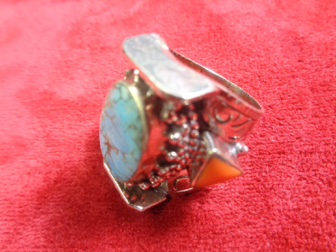 RED CORAL & TURQUOISE .925 SILVER RING SIZE- 7 (1 of 2)