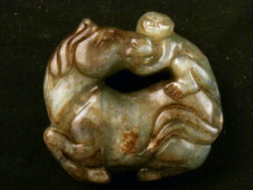 Antique Chinese Hand Carved Jade Celadon Medallion (1 of 3)