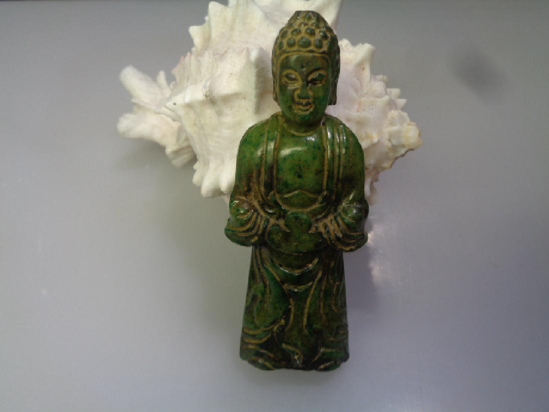 Chinese Natural Green Jade Hand-Carved kwon-yin Statue: (1 of 1)