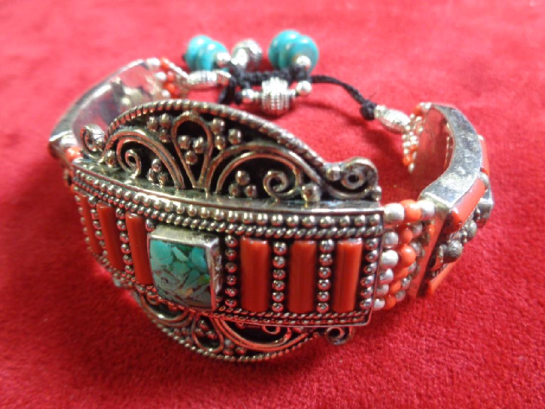 Turquoise-Coral- 925 Silver Bracelet (1 of 1)