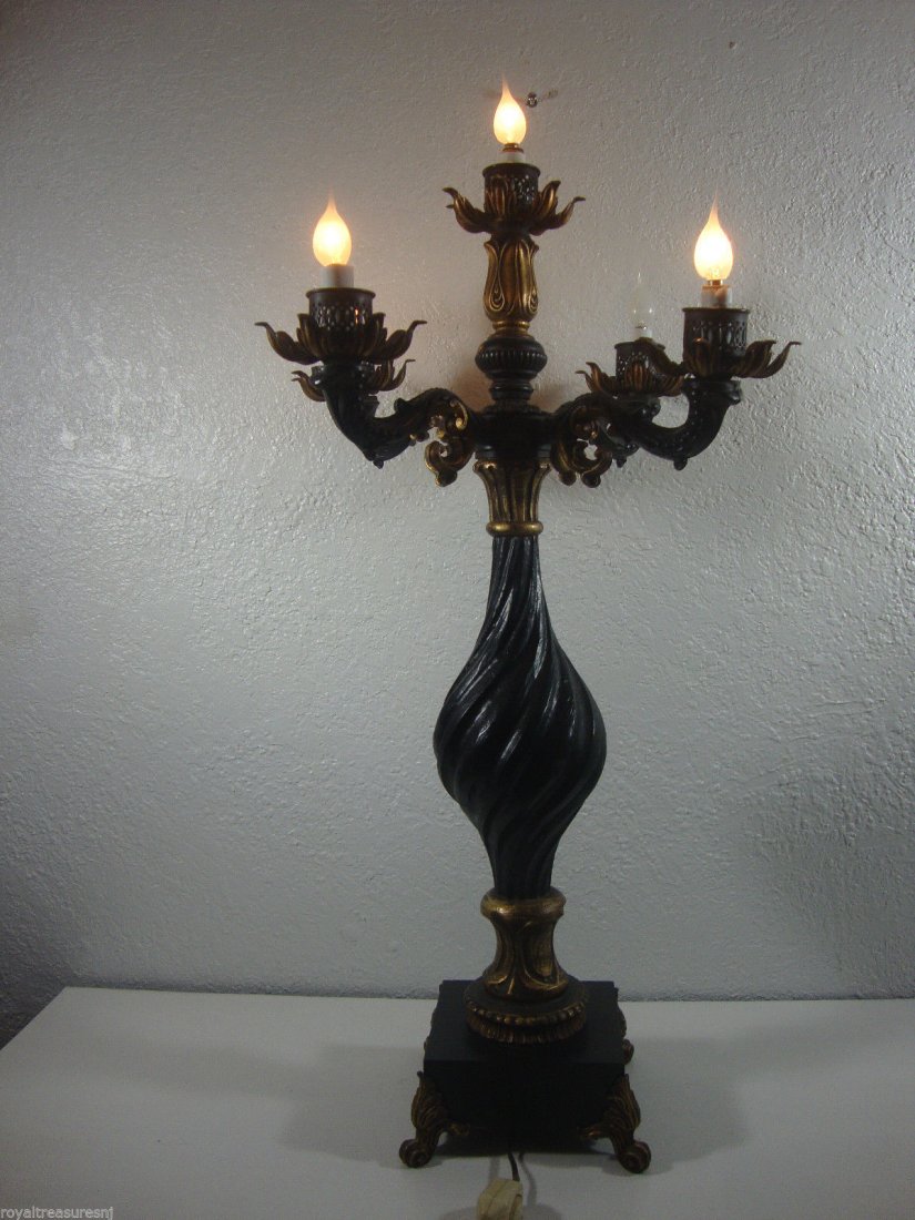 Antique Vintage 5 Arm Candelabra Table Lamp 33" H: Antique Vintage 5 Arm Candelabra Table Lamp 33" H-Wide:20"H:33"Wt:26 LbsThis piece is ready to use. Bulbs not includedOnly three light bulbs to show are on-it is 5 arm lamp.