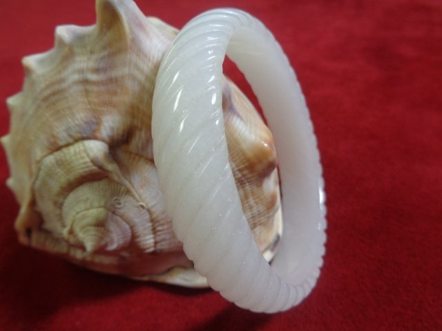 Natural Translucent Hand-Carved Jade Twist Bracelet (1 of 2)