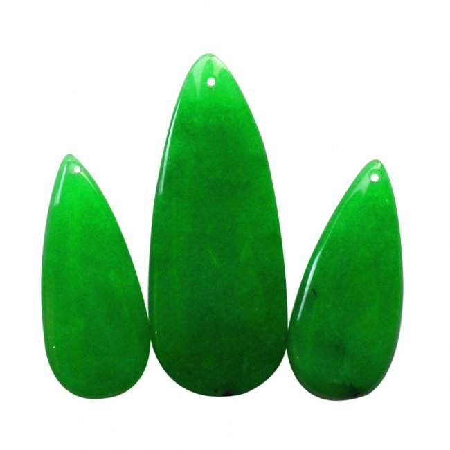Lot of 3pcs Green Jade Teardrop Pendant Bead Set (1 of 1)