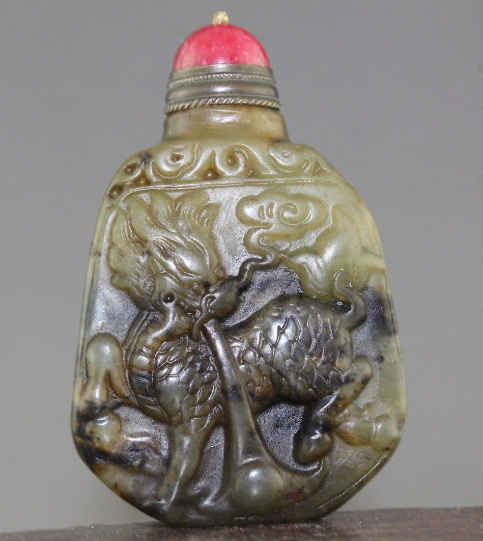 Antique Qing Carved Chinese Jade Snuff Bottle (1 of 2)