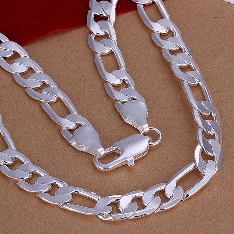 925 sterling silver men 12MM Chain necklace & bracelet (1 of 2)
