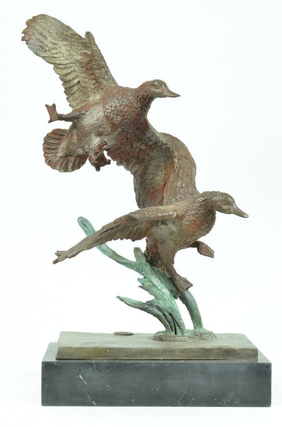 Duck Bronze Sculpture Statue Signed Marble Base (1 of 4)