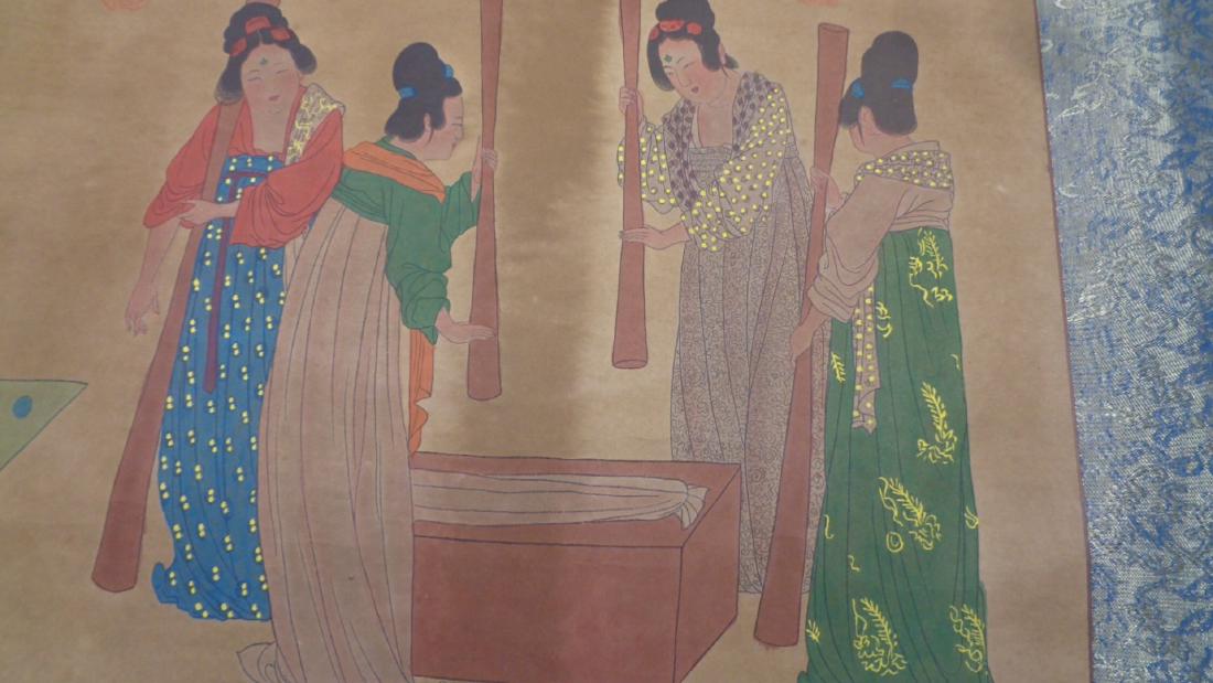 Large Hand Painted Colored Chinese Lady Scroll (1 of 4)