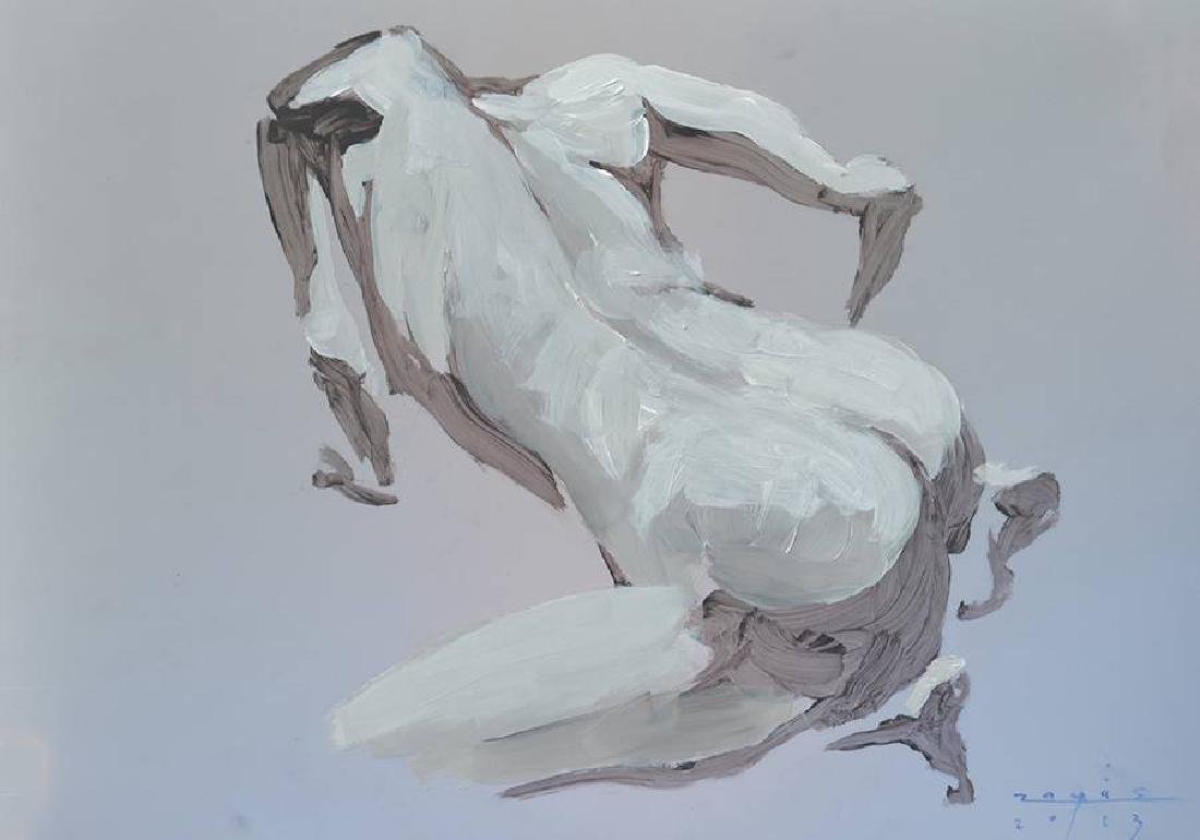 Origina Zayas 2013 Cuban Fine Art Painting on Vellum: Original Zayas 2013 Cuban Fine Art Painting on Vellum. Cuban Latin Nude Havana. Size: 8.2 X 11.8". Original Cuban Painting on Vellum translucent paper.This artist is fascinated with the human form. Hi