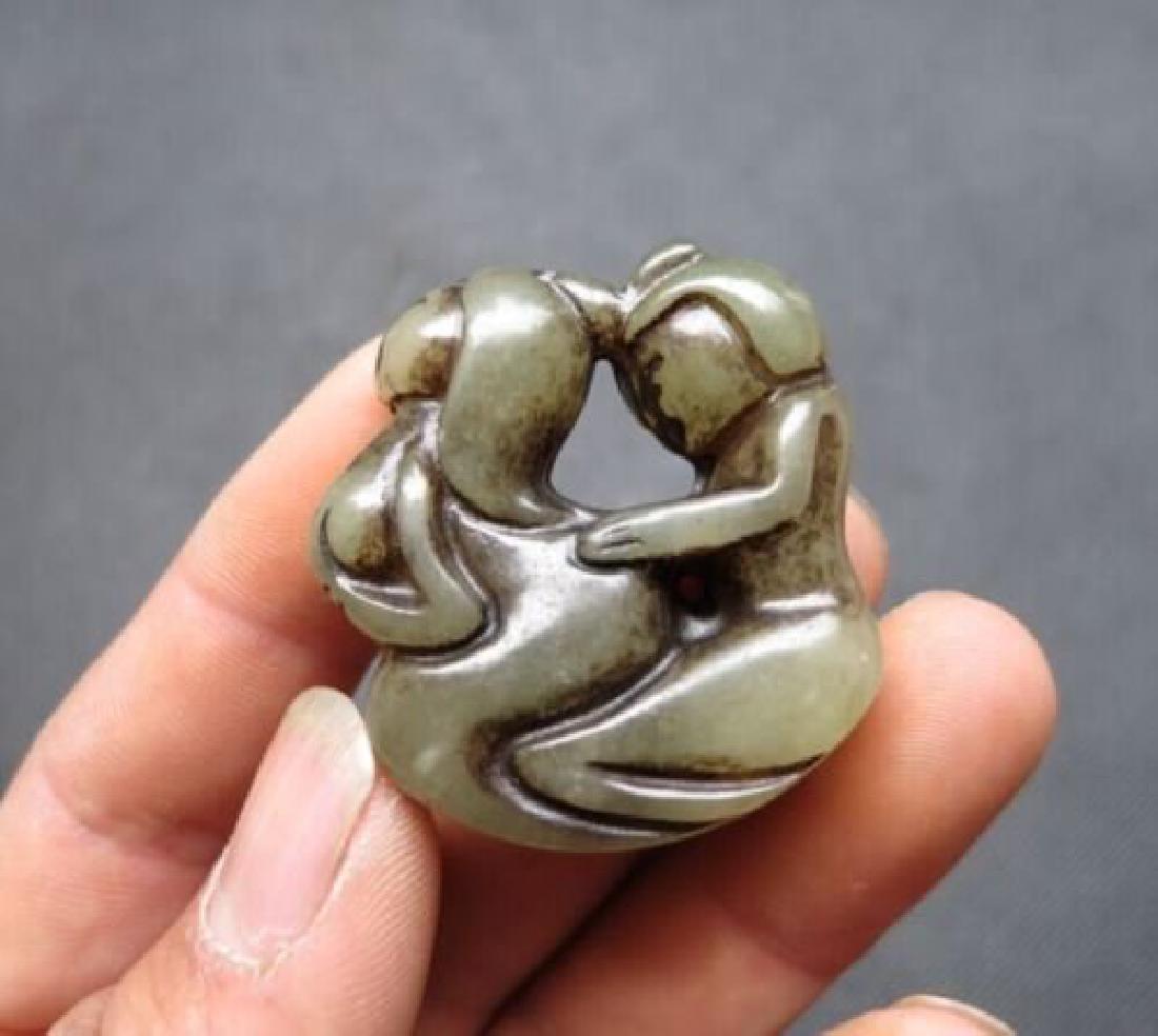 Chinese Jade Man Woman Art Pendants (1 of 1)