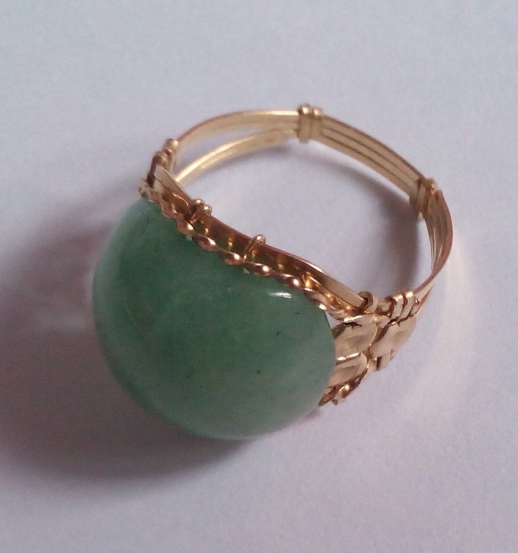 10k Solid Real Gold Ring with Real Round Big Green Jade (1 of 3)