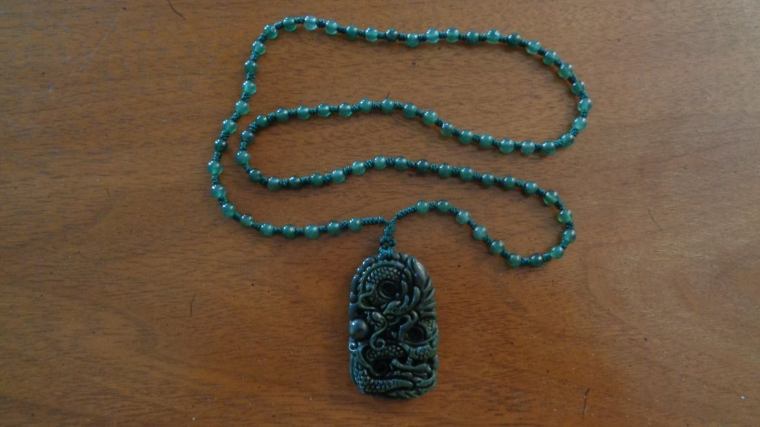 Green Hand Carved Jade Pendant Dragon Necklace (1 of 1)