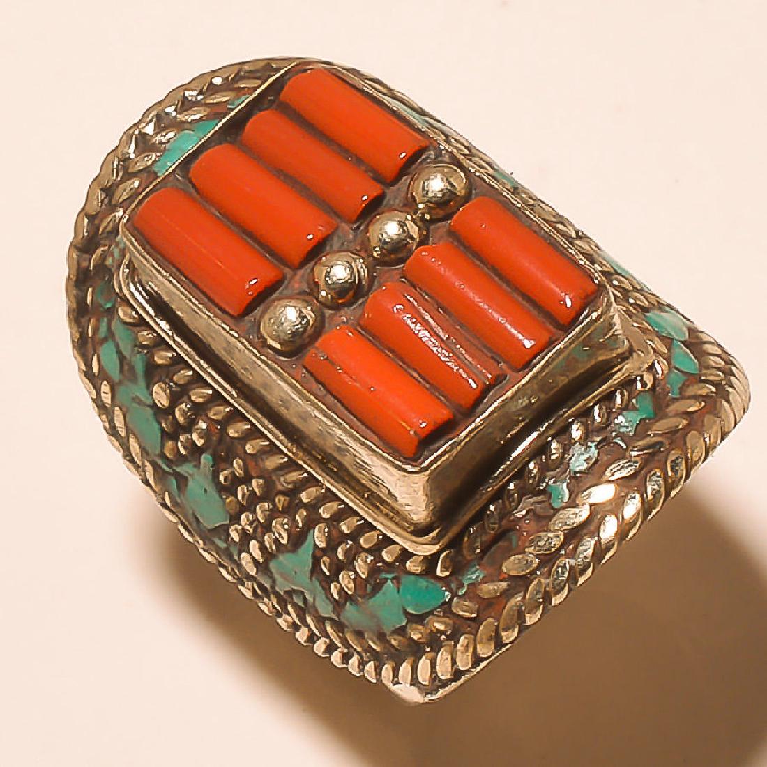 Turquoise-Coral 925 Silver Ring. Size:9 (1 of 1)