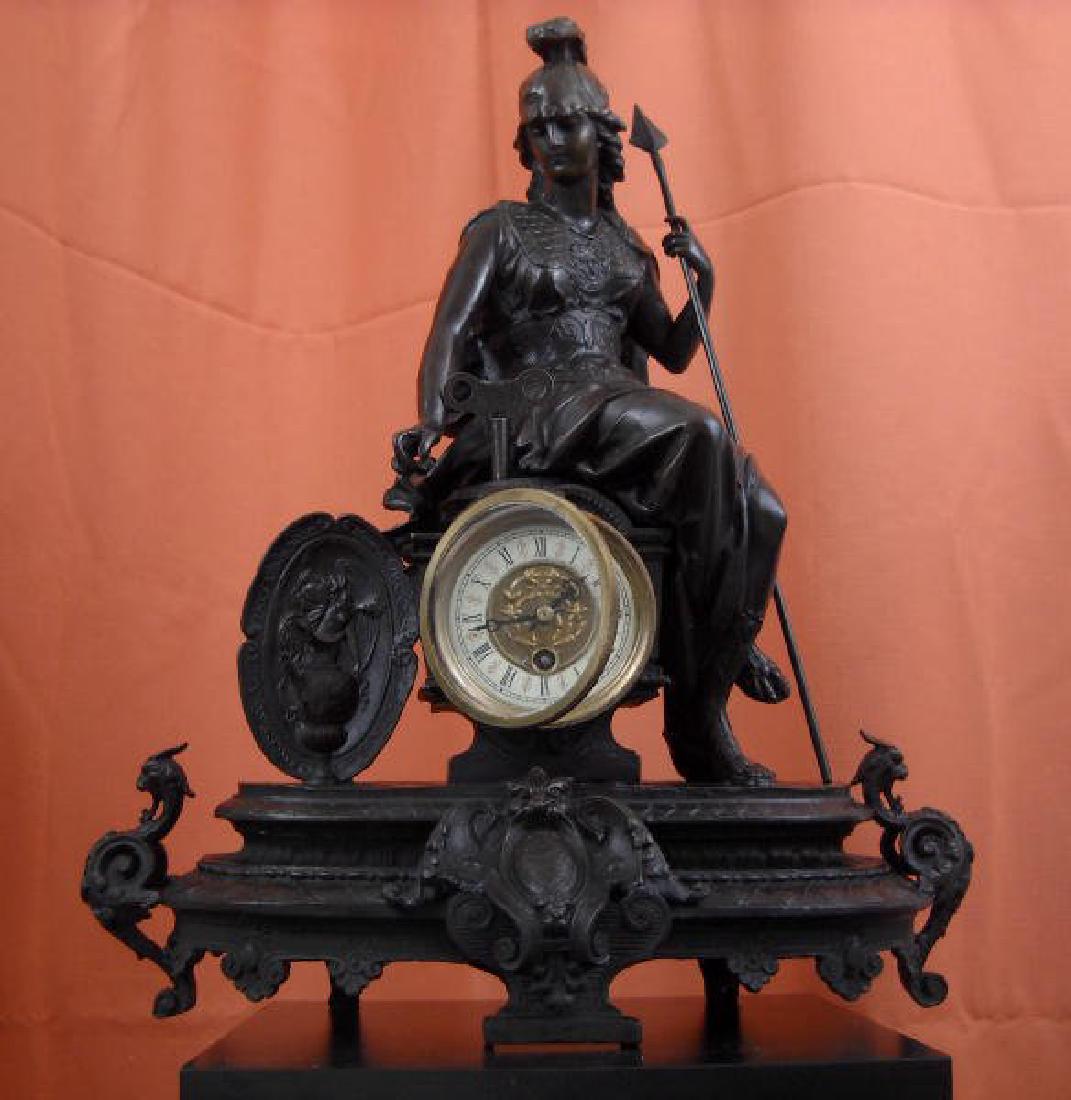 Bronze Mantel Clock  Statue Minerva. With key. Works (1 of 2)