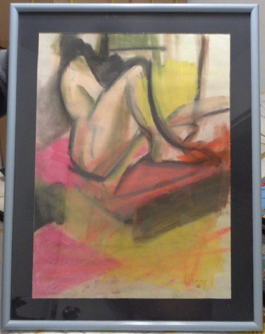 1969 Charcoal-Pastel Cubist Abstract Nude Lady Painting: Original 1969 Charcoal-Pastel Cubist Abstract Nude Lady Painting.Window Size: 16"1/2 X 23". Frame Size:21"1/2 x 27"1/2 . Approx Weight:5.10 lbs - Pastel drawing study. Framed and Glass. Provenance: Ne
