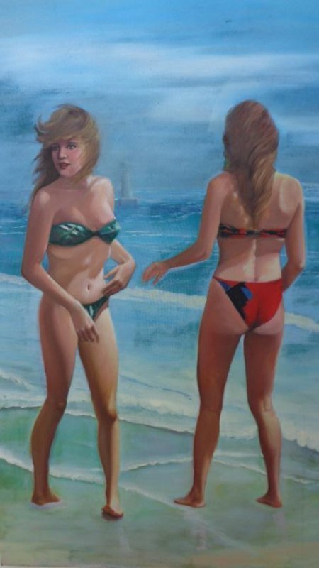 Large Original Oil Painting Beach Summer Girls (1 of 6)