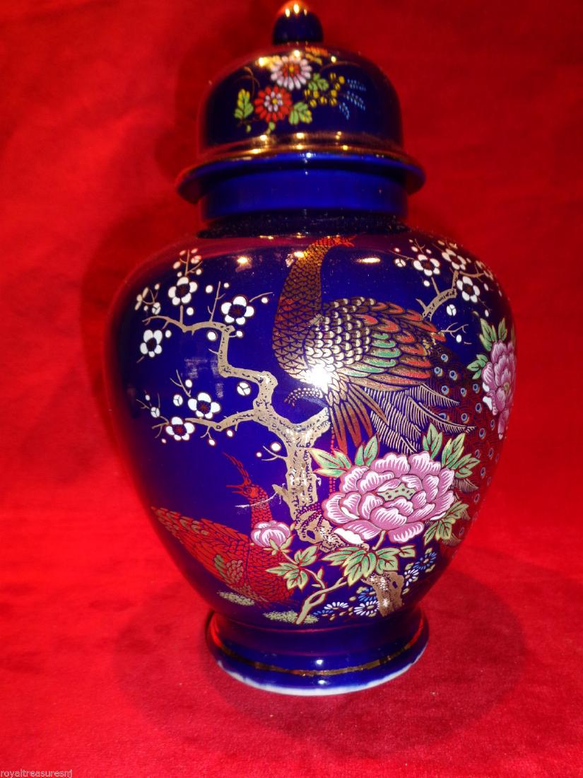 Vintage Japanese Cobalt Blue Peacock Vase Ginger Jar (1 of 3)