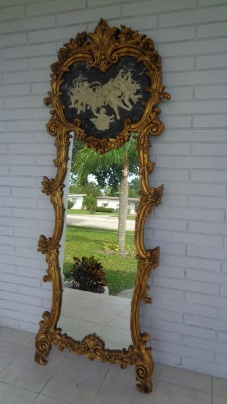 Cherub Bonded Marble -Gray Background- Gold Leaf Mirror (1 of 6)