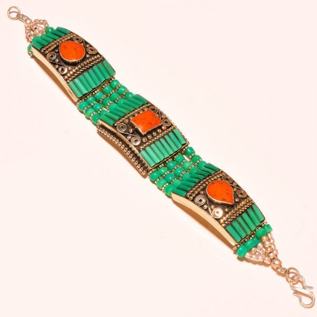 Turquoise With Red Cora Necklace (1 of 1)