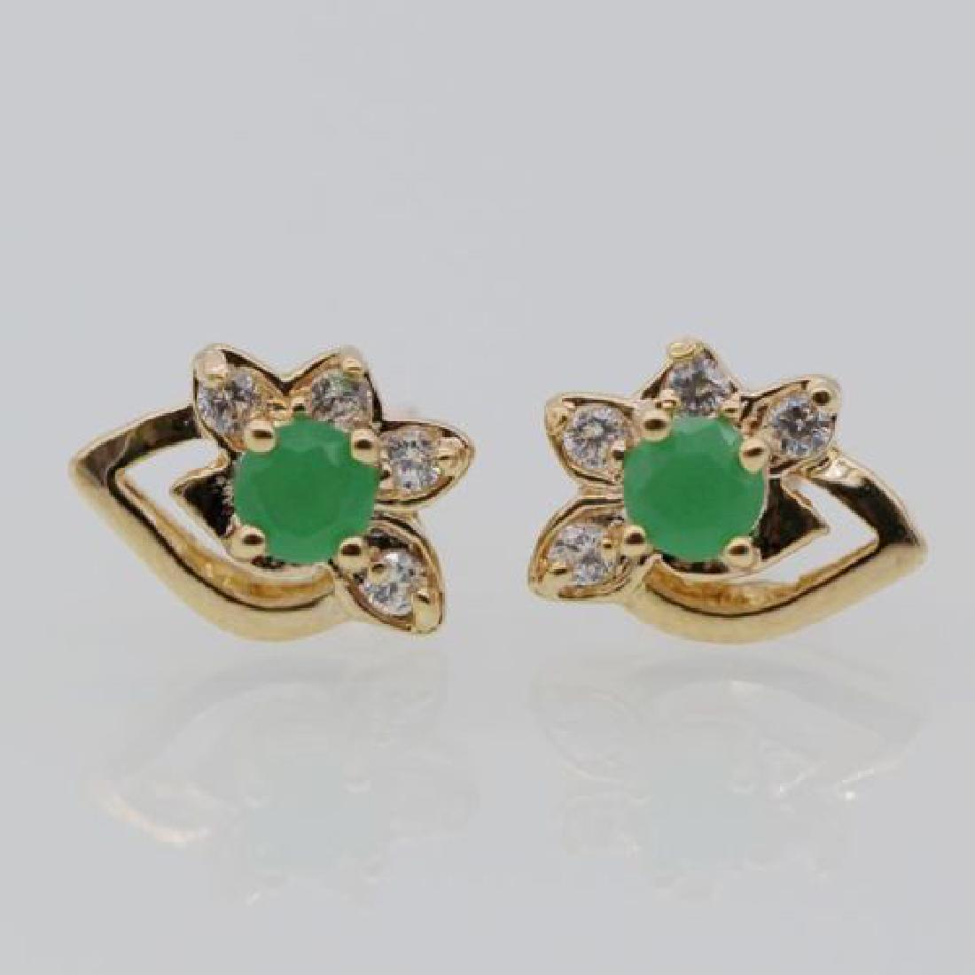 Flower Emerald White Zircon Stud Earring 18k Gold Plate (1 of 1)