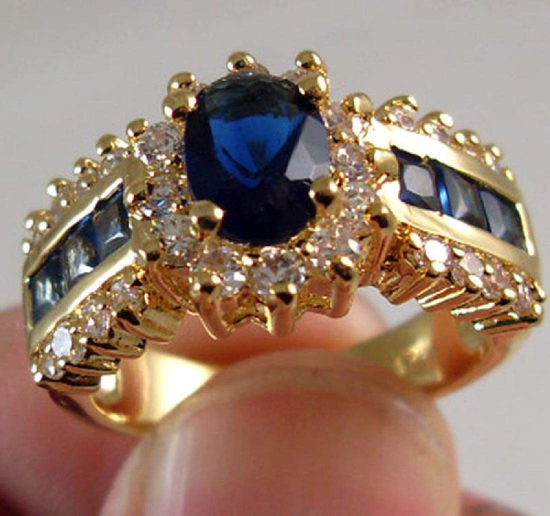 14k Yellow GF Cz Blue Sapphire Wedding Engagement Ring.: 14k Yellow GF Cz Blue Sapphire Wedding Engagement Ring.