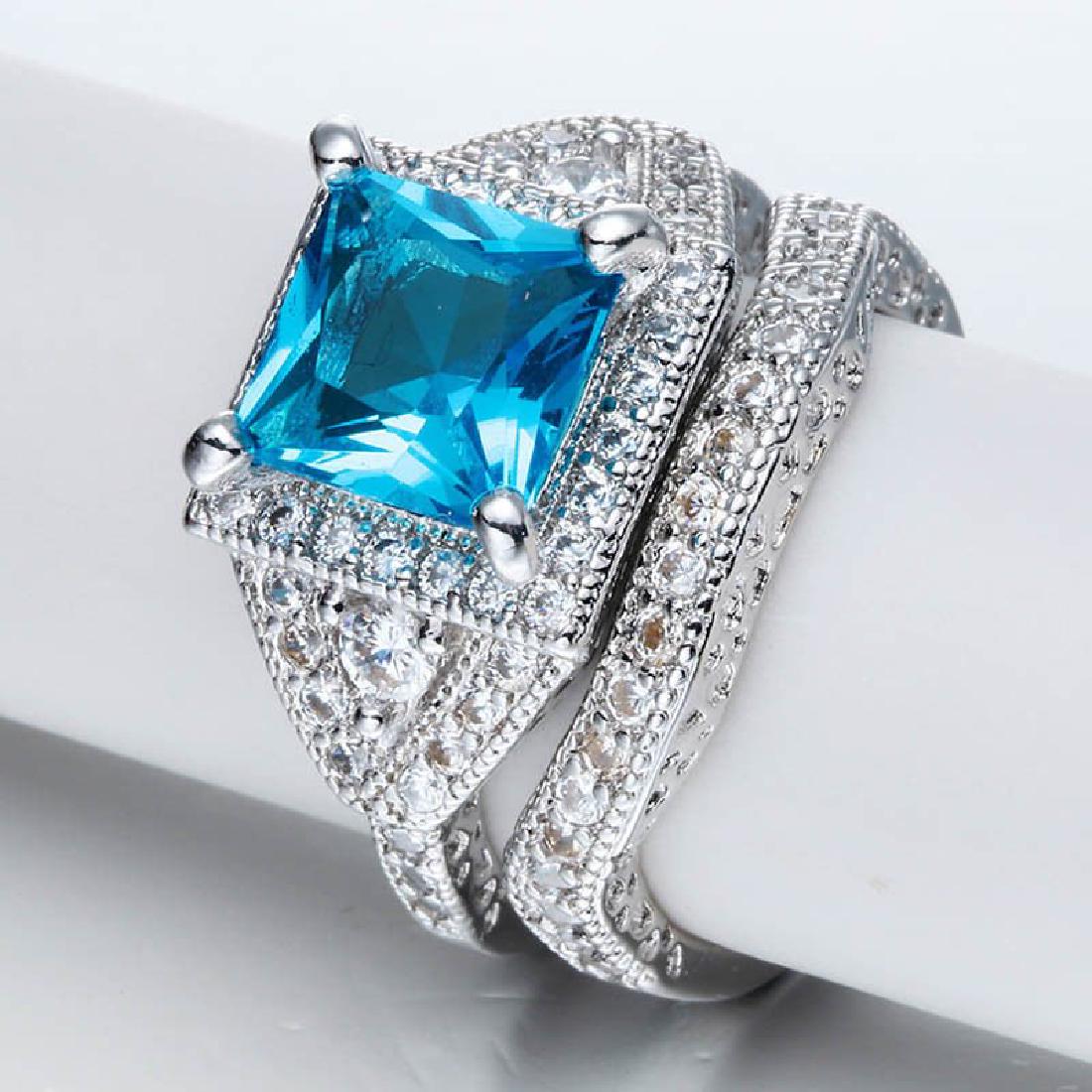 925 Silver Aquamarine CZ Ring Set Wedding Size:9 (1 of 3)