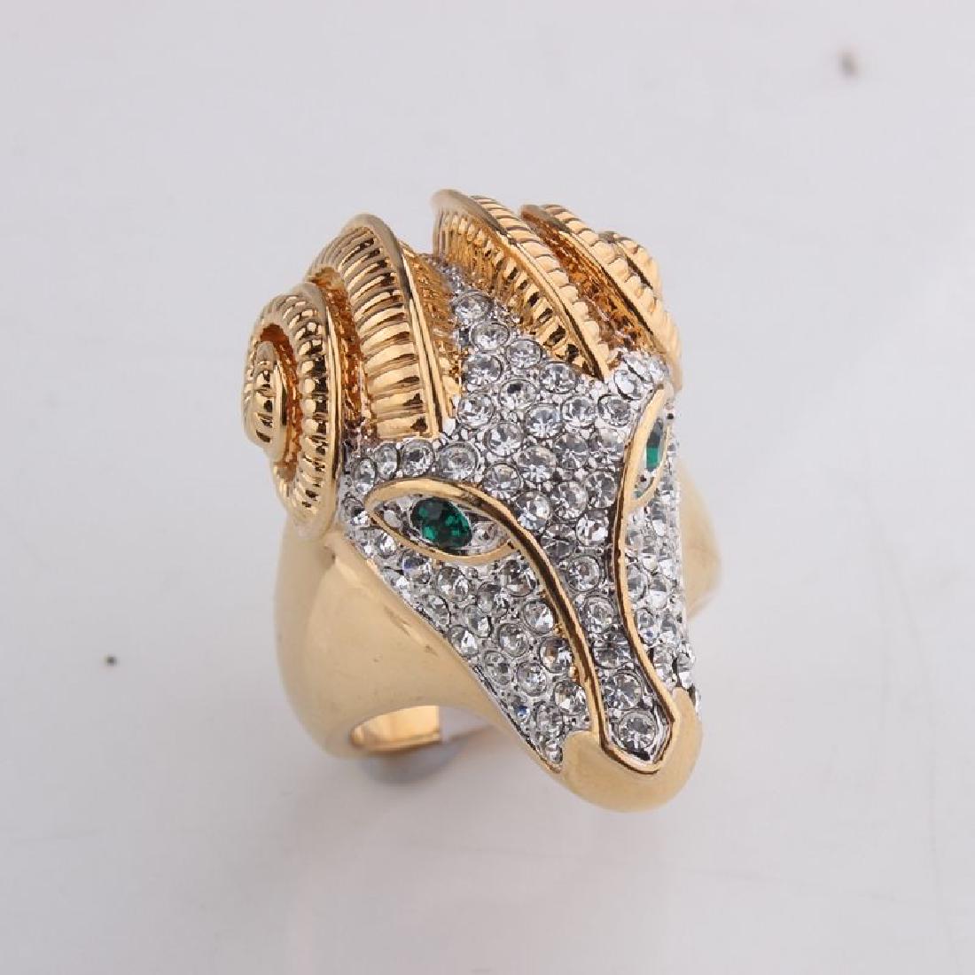 Beautiful Ram Head 18k Gold Plated Crystal Ring:Size:9 (1 of 3)