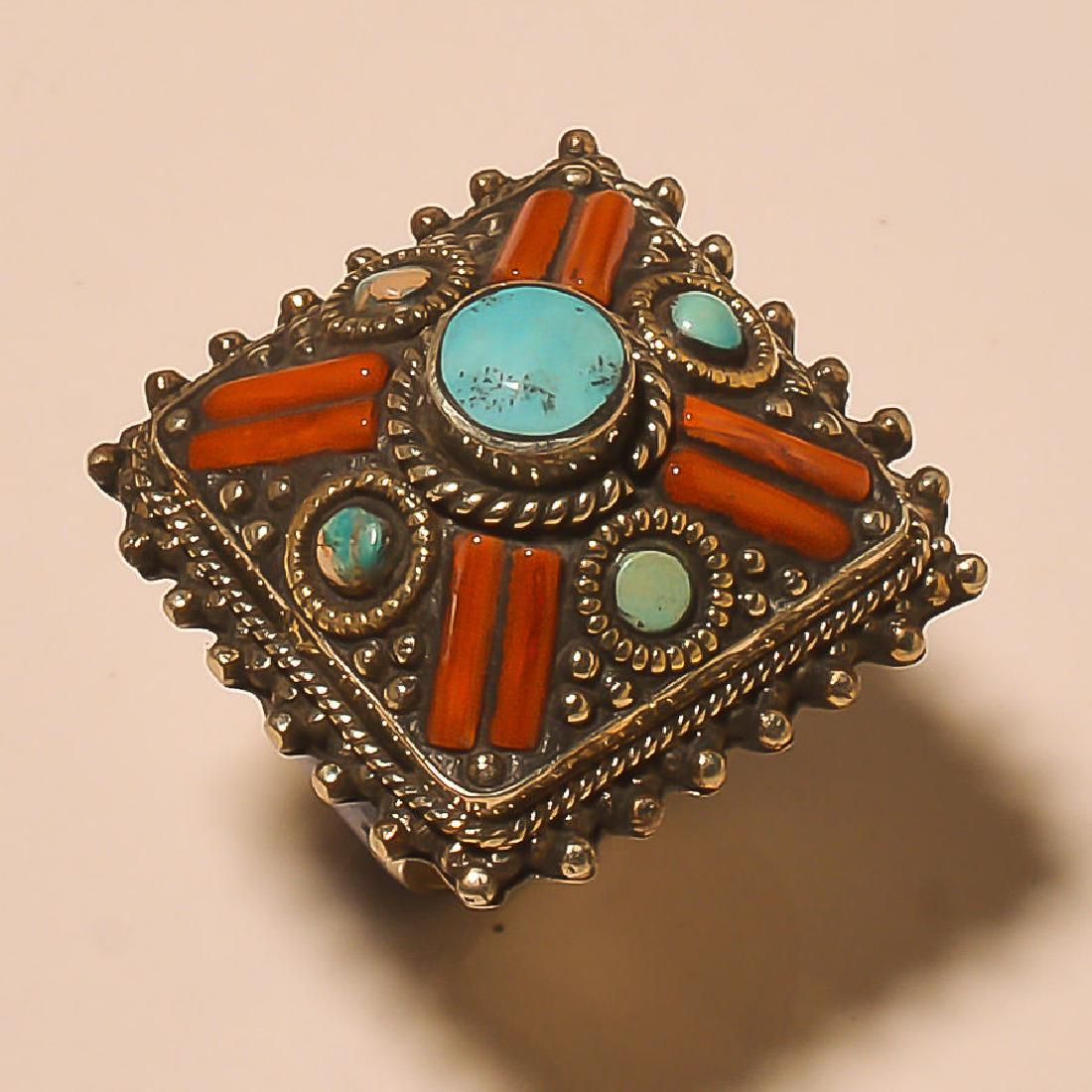 RED CORAL & TURQUOISE .925 SILVER RING SIZE- 10.25 (1 of 1)