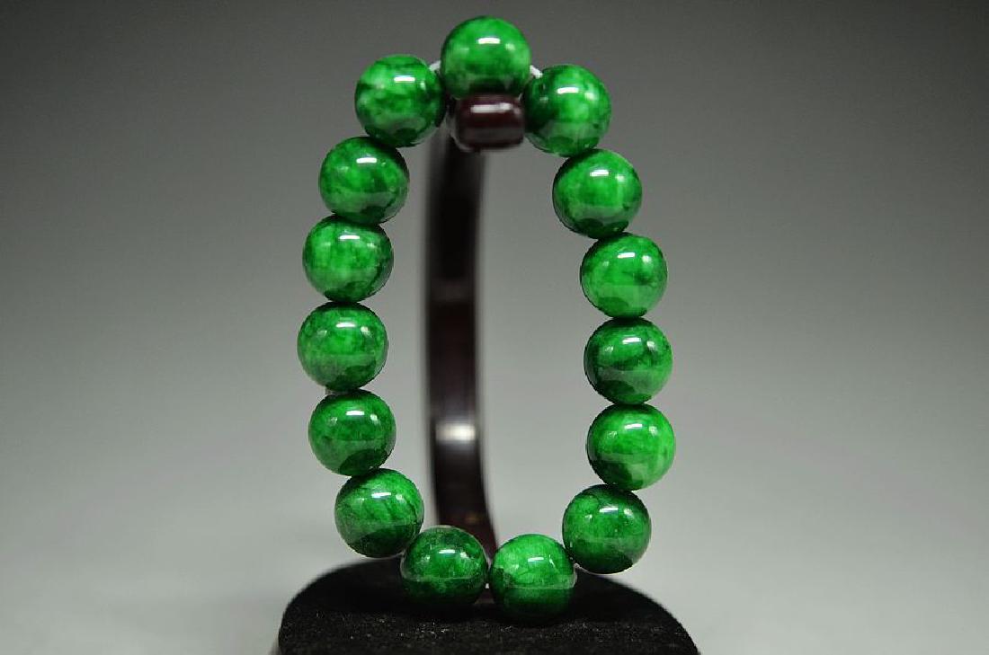 Natural Green Jade Hand-Carved Bead Bracelet (1 of 3)
