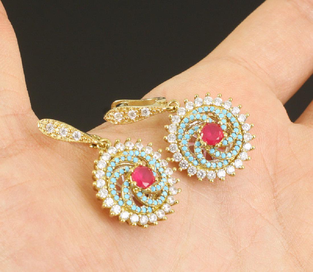 RUBY TOPAZ TURQUOISE .925 SILVER & BRONZE EARRINGS (1 of 2)