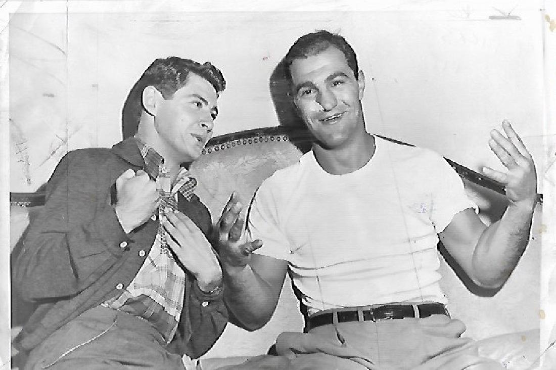 1954 Heavyweight boxer Rocky Marciano & sin: 1954 Heavyweight boxer Rocky Marciano & singer Eddie Fisher. Dimension: 10"x 6"1/4