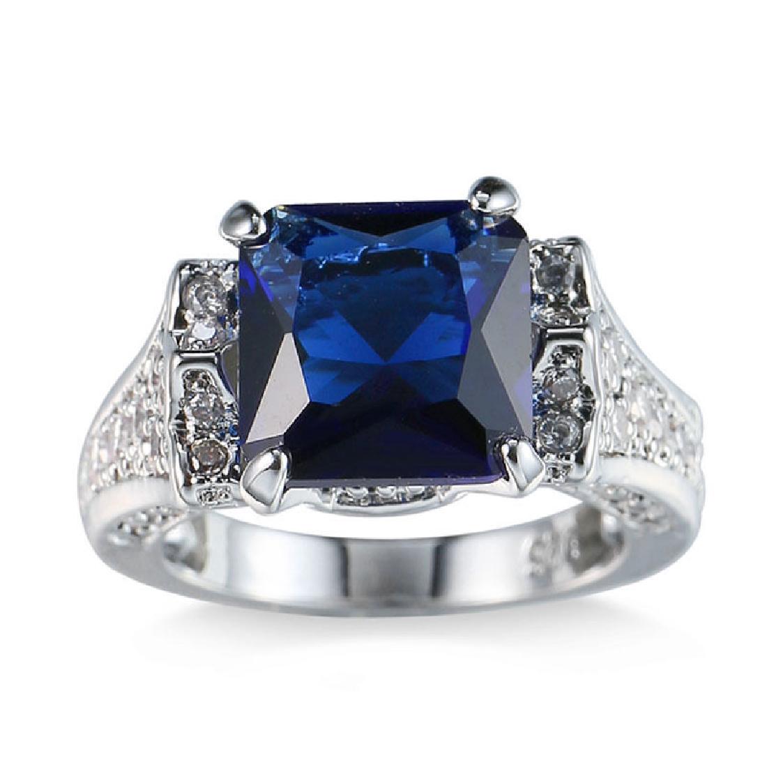 925 Solid Silver Blue Sapphire CZ Ring Wedding Size 9 (1 of 2)