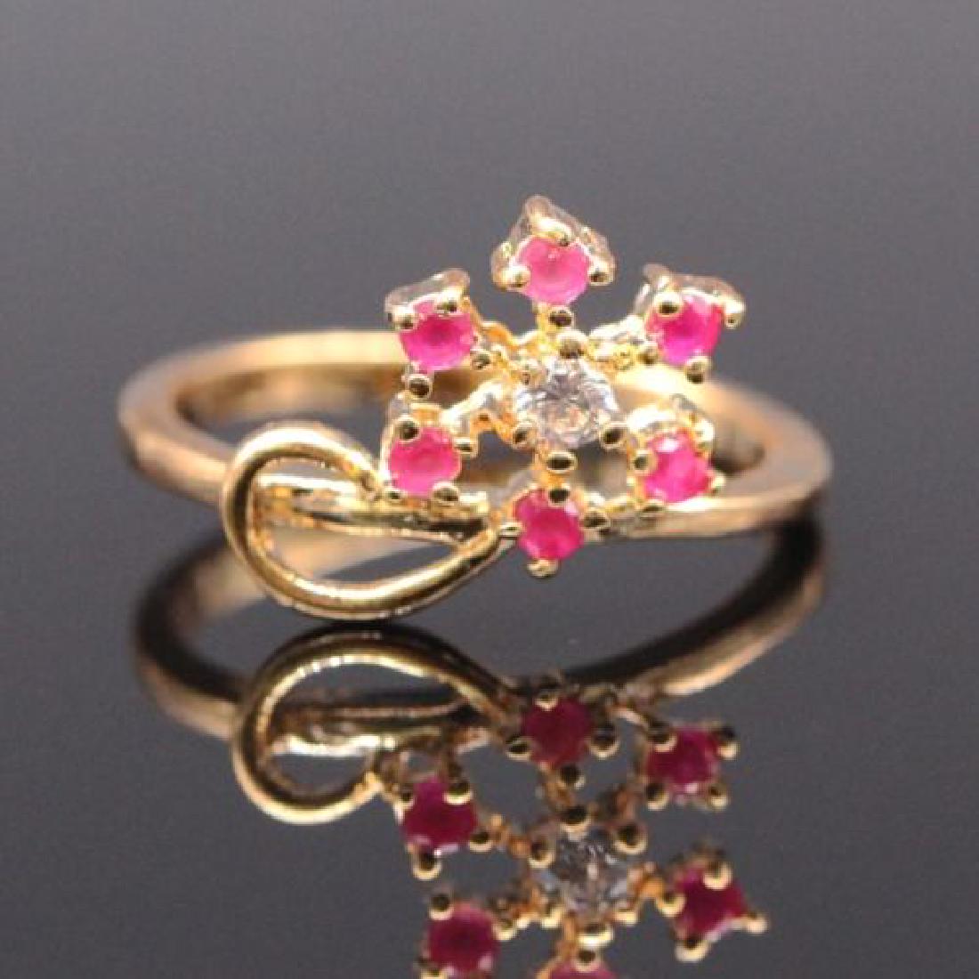 Natural Ruby Crystal Women Ring 18k Gold Plated Zircon (1 of 1)
