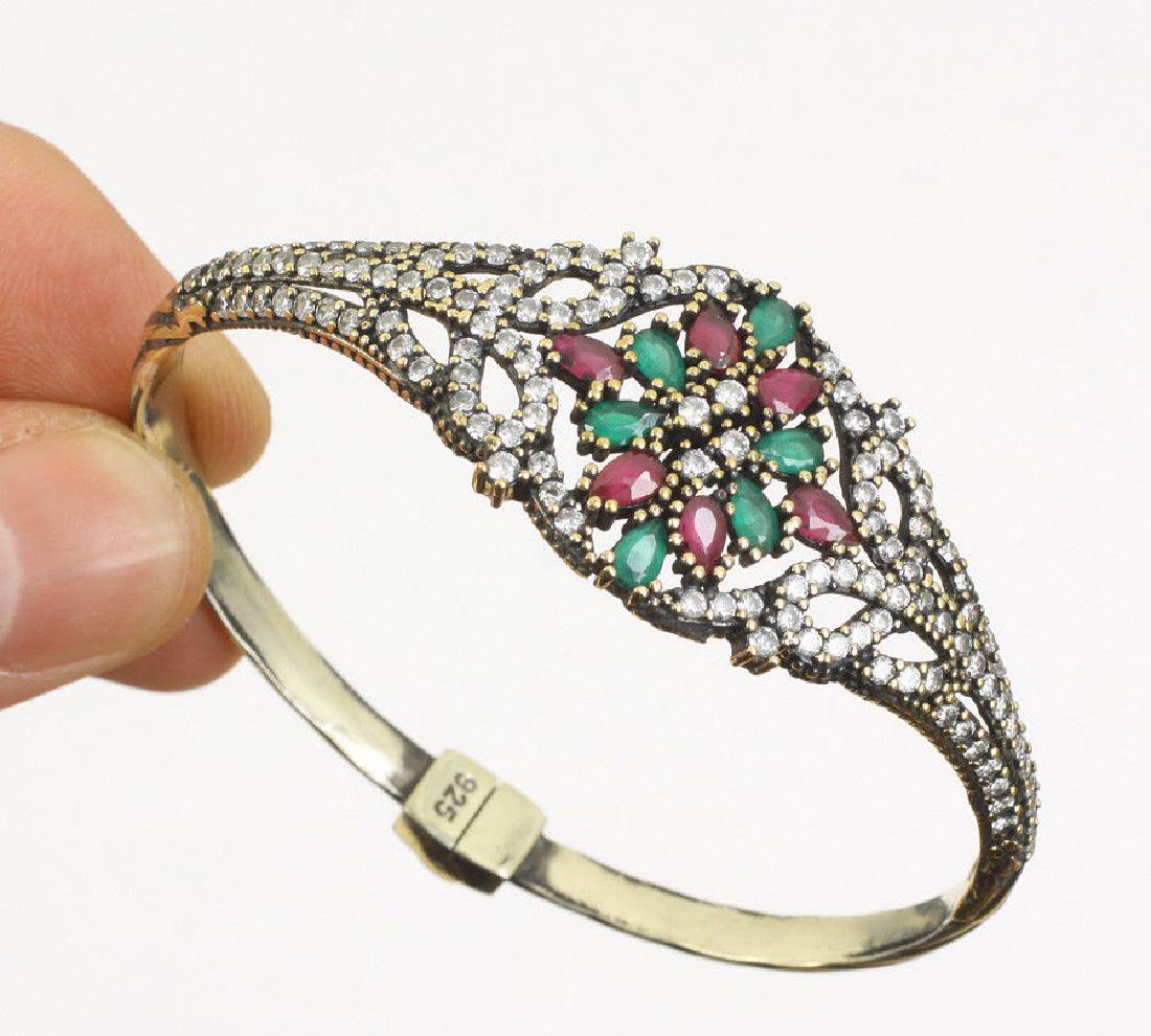 EMERALD RUBY TOPAZ .925 SILVER & BRONZE BANGLE BRACELET (1 of 3)
